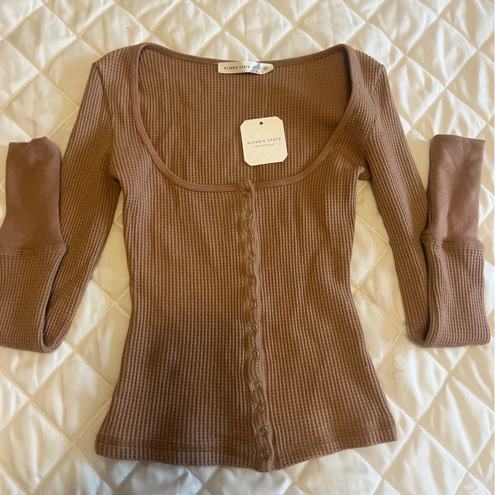 Altar'd State Tan Button-Up Cardigan